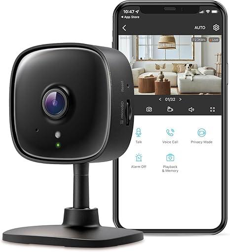 Tapo 2K Indoor Wired Security Camera  Works as a Baby Monitor & Pet Camera, Person/Motion/Baby Cry Detection, 2Way Audio, Siren, SubscriptionFree Local Storage or Optional Cloud, Black, C111