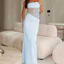 Women Sexy Lace Patchwork Maxi Dress Spaghetti Straps Y2K Sheer Long Bodycon Club Cocktail Long Dresses (Blue, L)