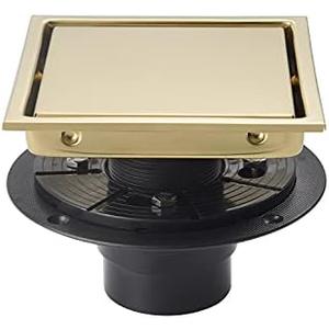 SISEHO 6 Inch Square Invisible Shower Floor Drain Gold, Detachable Bathroom Floor Drain Flange, Insert Tiles for Filtering in The Grille Plate Cover, SUS304 Stainless Steel Wire Drawing