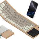 Nillkin Upgraded Foldable Bluetooth Keyboard with Touchpad & Number Pad, Portable Wireless Keyboard for Travel, Pocket-Sized, Full Size Keys, Support 3 Devices for iPad Laptop Tablets Phone, Khaki