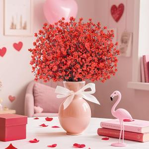 Der Rose Red Artificial Baby's Breath Flowers, 10pcs 21in Faux Gypsophila Stems, Red Silk Flowers for Valentine's Day Decor, Fake Red Flowers for Indoor Vase Arrangements
