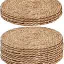 Handmade Heat Resistant 12" Round Woven Placemats Set of 12, Wicker Boho No Chemical Natural Water Hyacinth Place Mats, Farmhouse Table Mats for Kitchen Dining Table,Home Decorations,Wedding