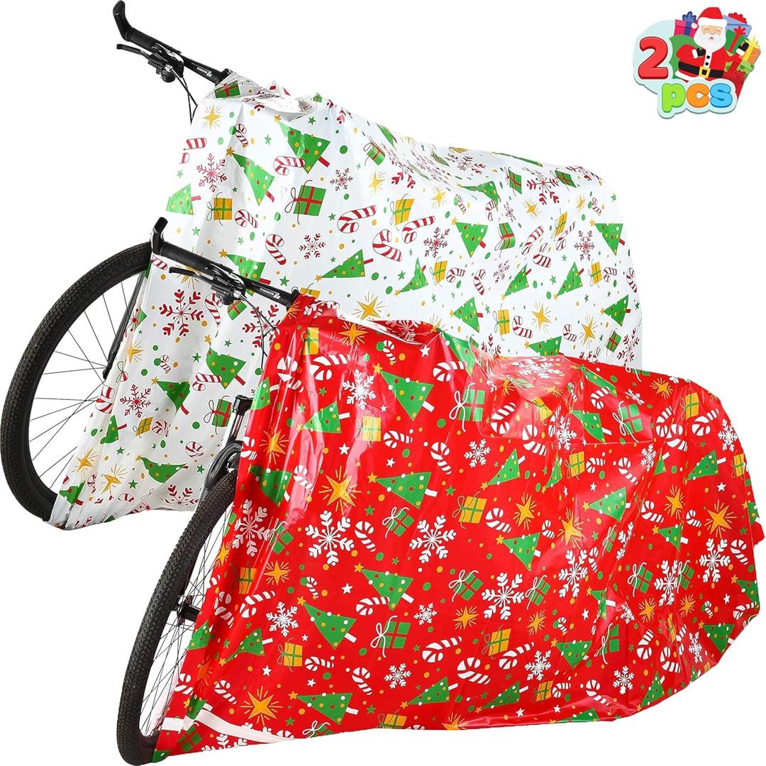 JOYIN 2 PCs Jumbo present Bags 60 x 72 with Gift Tags for Heavy Duty Large Gifts Bags, Holiday Plastic Presents Bicycle, Christmas Season Gift Decorations, present Giving. (Red+ White)