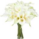 24 Pcs White Artificial Flowers Fake White Calla Lily Silk Flower Real Touch for Wedding Office Home Kitchen Decor