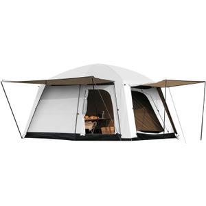 4-6 Person Camping Tent, Large Family Cabin Tents with Porch & Rainfly, Double Layer Waterproof Glamping Tent with 2 Rooms 2 Doors, Portable Big Tents for Outdoor Camping Hiking Party (White)