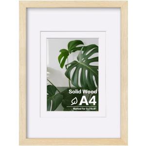 Egofine A4 Picture Frame Made of Solid Wood with Plexiglass, Display Pictures 4x6/6x8 with Mat or A4 Without Mat for Tabletop and Wall Mounting, Oak Wood