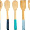 5 Piece Bamboo Kitchen Utensil Set - Includes Spoon, Slotted Spoon, Spork, Spatula and Solid Turner - Iceberg, Key West, Midnight Blue