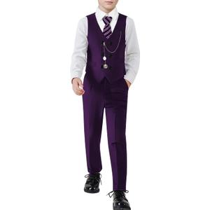 ZOEREA Boys Suit Formal Dress Clothes Big Boy Wedding Outfit Vest+Pants+Dress Shirt+Chain+Adjustable Tie 6-10Y (6-7 Years, Purple)
