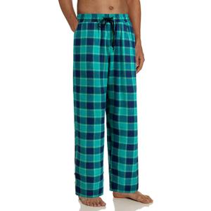 Alimens & Gentle Men' Heavyweight Flannel Plaid Pajama Pants 100% Cotton Sleep Lounge Pant (Large, Green Navy)