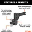 CURT 45935 Adjustable Trailer Hitch Ball Mount with Dual Ball, 2" Shank, Up to 15,000 lbs
