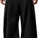 Men's Wide Leg Baggy Pants Zipper Fly Pleated Dress Pants Casual Business Suit Trousers with Pockets Slacks for Men (Medium, Black)