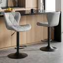 HAPPYMONT Bar Stools Set of 2, PU Leather Adjustable Height Swivel Barstool | Modern, Counter Height Chairs, Back, Footrest, Padded Seat, Kitchen Island, Living Room, Dining Room, Cafe, Grey
