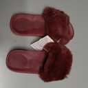 COFACE Fuzzy Womens Slippers with Arch Support Open Toe Orthopedic Fur Slipper Indoor Outdoor, Winered US 6