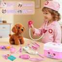 Girl Toys Doctor Kit for Toddlers 3-5 with Plush Dog, 39 PCS Kids Vet Play Set with Heartbeat Sound Stethoscope & Dress Up Toddler Doctor Costume & Hat, Pretend Play Pet Vet Toy for Girls Gifts