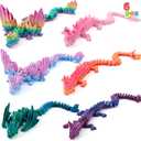 JOYIN 6 Pcs 12" Large 3D Printed Dragon Fidget Toys, 6 Styles Articulated Crystal Dragon with Wings in Gradient Colors, Big Flexible 3D Printed Animals for Executive Desk Decor
