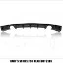 Rear Bumper Diffuser Compatible with 2012-2018 BMW 3 Series F30 F35 328i M-Performance Style Rear Bumper Lower Lip Diffuser Spoiler Double Exhausts One Outlet (Matte Black)