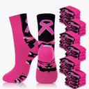 Haysandy 24 Pairs Breast Cancer Awareness Socks Bulk Soft Pink Ribbon Football Socks for Women Softball Volleyball Sport
