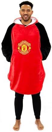 Manchester United Oversized Wearable Fleece Blanket, Super Warm and Cosy Premium Sherpa Lined, Manchester United Design, Large