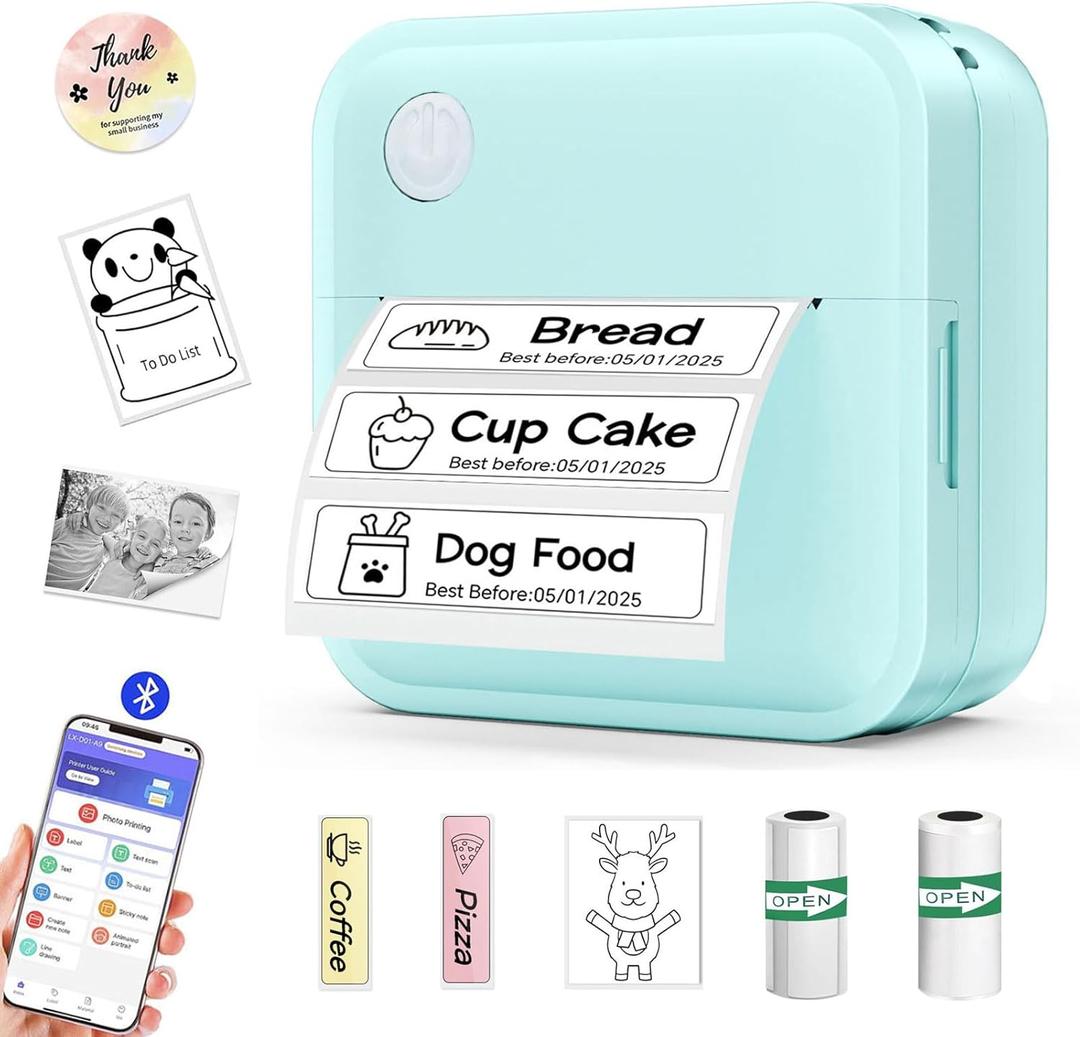 Label Maker Machine with Tape - Mini Sticker Printer Bluetooth Label Printer for Home Office Organization, Portable Thermal Sticker Maker Print Pod with Multiple Templates for Phone