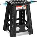 ACSTEP Folding Step Stool 17.5 Inch Heavy Duty Step Stool Foldable for Adults and Kids, Collapsible Stepping Stool with Handle, Non Slip Folding Stools for Kitchen Hold Up to 400lbs (Black 1PC)