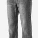 Women's Vintage Washed Grey Straight Leg Jeans, High-Waisted Distressed Denim Pants S
