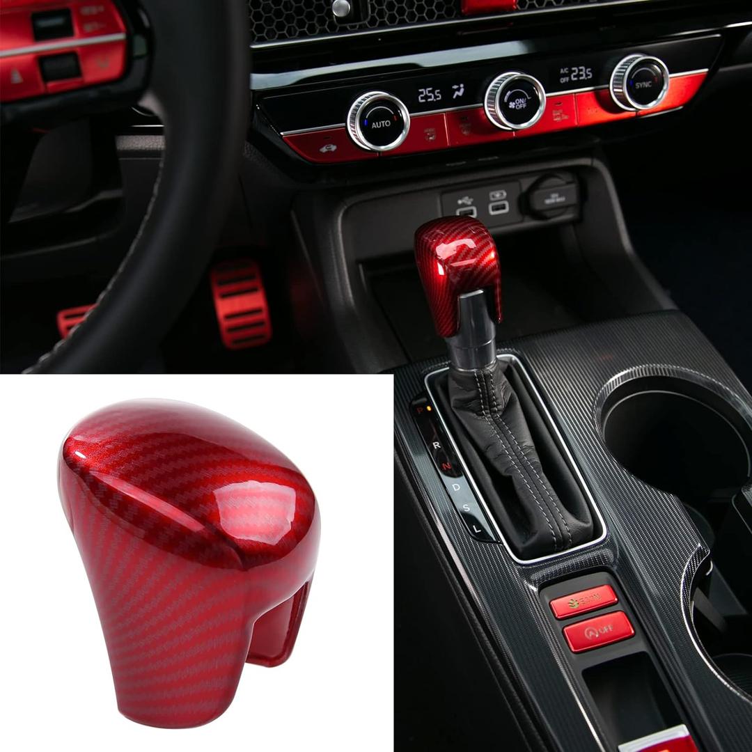 Thenice Gear Shift Knob Cover Automatic Transmission CVT Boots Change Lever Stick Decoration Compatible with Honda Civic 2022-2026, CRV/HR-V 2023-2026, Accord 2018-2026 -Red Carbon Fiber