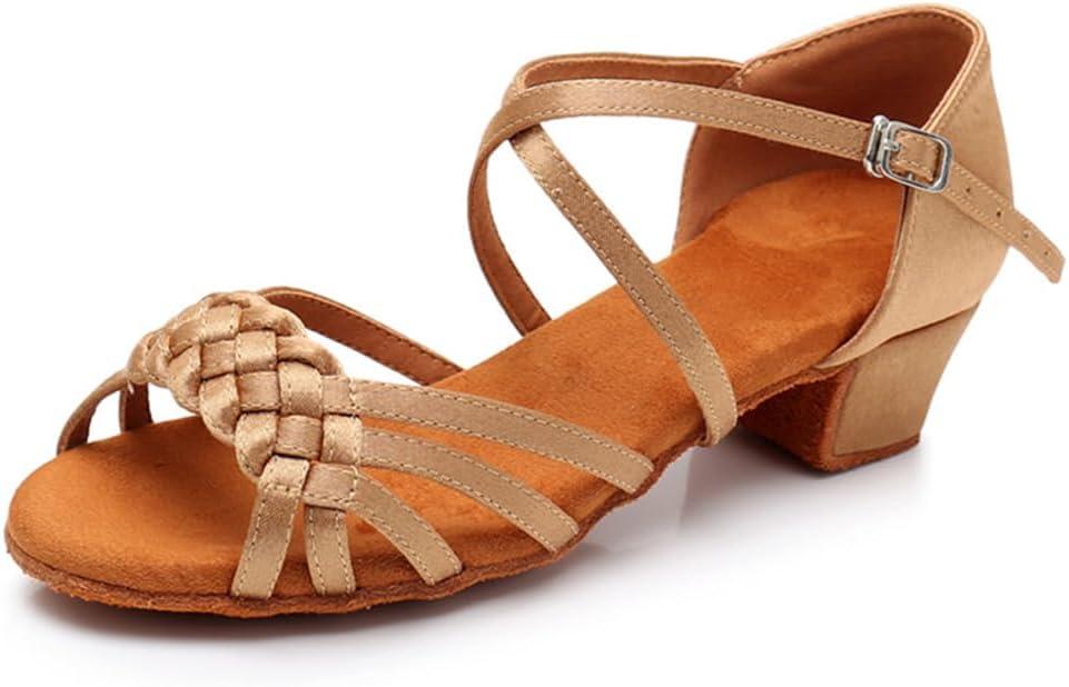 MSMAX Girls Latin Dance Shoe Low Heel Salsa Dancing Sandals for Women (3.5 Big Kid, 036nude)