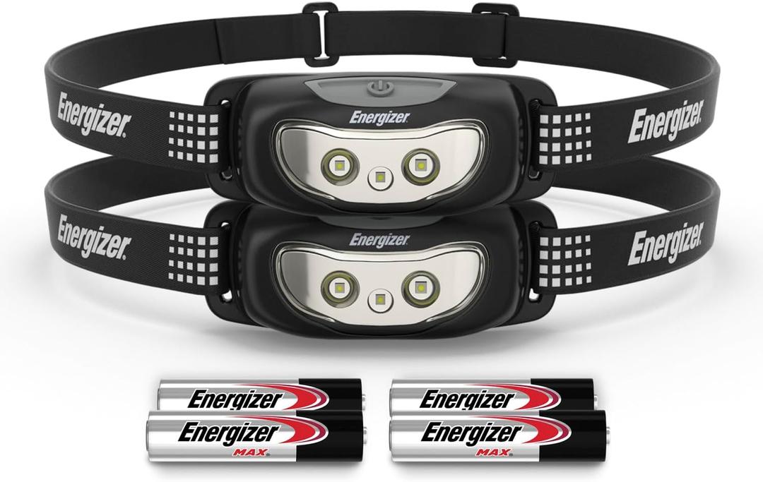 Energizer Universal+ LED Headlamp (2-Pack), IPX4 Water Resistant Headlamps, Bright Head Light for Outdoors, Camping, Running, Storm, Survival LED Light for Emergencies (Batteries Included) (Black)