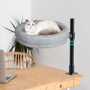 Cat Bed for Desk | Desktop Cat Perch & Hammock | 360° Rotation & Height Adjustable | Supports up to 50 lb | Soft Removable Cushion | Tool‑Free Clamp Installation | Home & Office Use