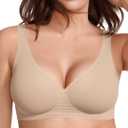 Vertvie Jelly Wireless Bras for Women Push Up Plunge Seamless T-Shirt Bras No Underwire Supportive Full Coverage Bralettes (Large, Dark Nude)