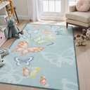 STARUIA Girls Rugs for Bedroom, 3x5 Washable Kids Rugs for Playroom, Non Slip Soft Kids Room Nursery Butterfly Rug, Non Shedding Baby Carpet for Daycare Castle Dorm Indoor Decor(Blue,3'x5')