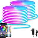 Segrass 100ft LED neon Lights with Remote APP Control IP65 Waterproof Flexible Neon LED Strip Lights 24v RGB LED neon Rope Lights for Bedroom Room Outdoors Decor2 Rolls of 50ft