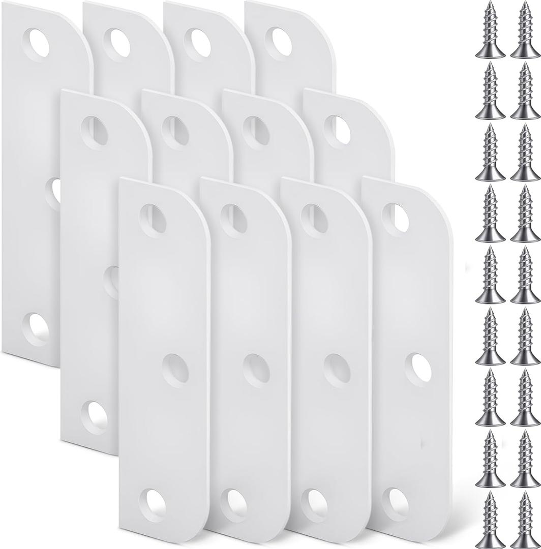 Lounsweer 12 Pcs Hinge Filler Plates 3.5 Inch with 5/8 Inch Door Edge Filler, Stainless Steel Door Hinge Shims, Gate Hole Cover, Satin Chrome Blanks with Matching Screws (White)