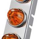 Partsam 1Pcs Radius-Style 14" Front Air Cleaner Light Bar with 3Pcs Glass Watermelon Lights, Stainless Steel Bracket, Compatible with Peterbilt Kenworth Freightliner Trucks, Amber Lens