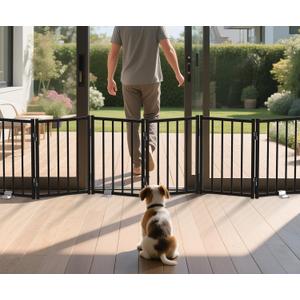 BFNN Metal Short Dog Gate, 16.5" High to Step-Over, Free Standing Foldable Pet Gate, Up to 72" Wide Puppy Fence for Stairs and Doorways, Indoor & Outdoor Use, No Drilling and No Assembly, Black
