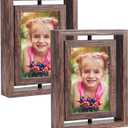 EXYGLO 2 Pack 4X6 Picture Frames Rotating Floating Photo Frame Wooden 2 Sided Frames for Vertical or Horizontal Tabletop Display (4x6 inch, Light Brown)