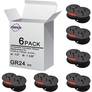 6 Pack Replacement Ribbons for Porelon 11216 Twin Spool Calculator - Universal GR24br Compatible with Sharp el-1197piii, Nukote BR80c, Casio fr-2650tm Adding Machine (Black/Red)