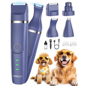 oneisall Dog Clippers with Double Blades,Cordless Small Pet Hair Grooming Trimmer,Low Noise for Trimming Dog's Hair Around Paws, Eyes, Ears, Face, Rump (Purple)