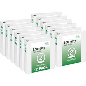 Office Essentials Economy View 3 Ring Binders, 2" Round Rings, 2.8" Spine, 375-Sheet Capacity, White Binders (12-Pack of 03428)