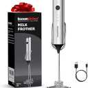Bonsenkitchen Rechargeable Milk Frother with Stand, Handheld 3Speed Coffee Frother, Dual Spring Whisk Electric Hand Frother Wand Drink Mixer for Matcha Lattes Cappuccino, Kitchen Gifts