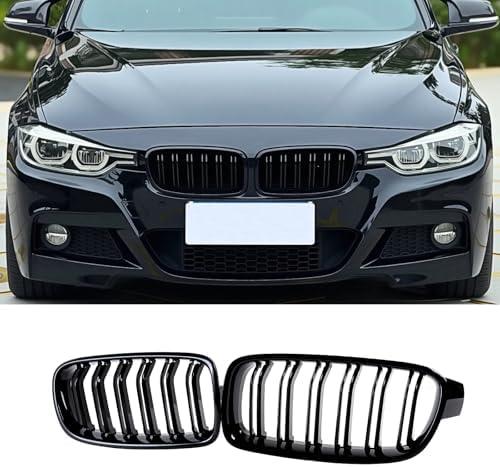 MNGYNUKA Grille Front Kidney Color Grill Compatible with BMW 3er F30 F31 2012 2013 2014 2015 2016 2017 2018 Double Slats ABS Gloss Black Grills (For 3er F30 2012-2018)