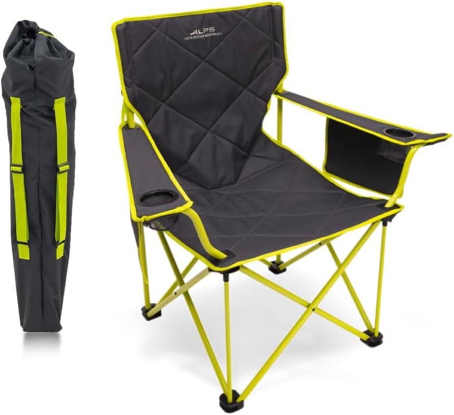 ALPS Mountaineering King Kong Camping Chairs for Adults with Mesh Cup Holders and Pockets, Built Durable and Reliable with Compact Foldable Steel Frame (Charcoal/Citrus - New)