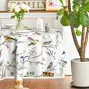 Horaldaily Spring Summer Tablecloth 70x70 Inch Round, Birds Branch Floral Table Cover for Party Picnic Dinner Decor (White)
