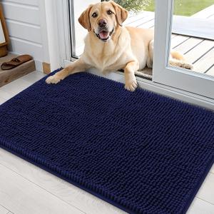 OLANLY Dog Door Mat for Muddy Paws 36x24, Absorbs Moisture and Dirt, Absorbent Non-Slip Washable Doormat, Quick Dry Chenille Mud Mat for Dogs, Entry Indoor Entryway Carpet for Inside Floor, Navy Blue