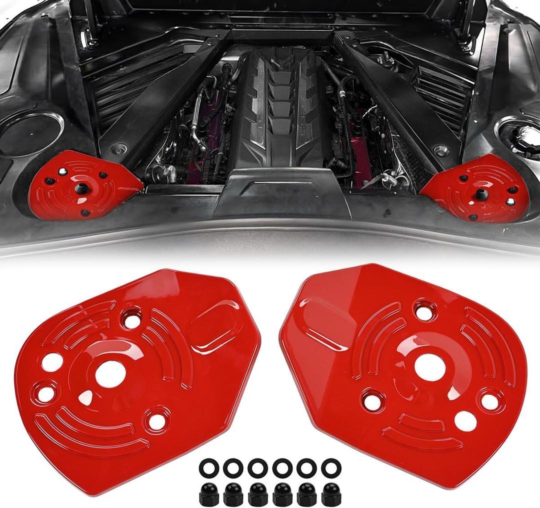 Gloss Red Rear Strut Tower Covers, ABS Plastic Shock Absorbing Tower Cover Engine Bay Shock Protection Panel Cover Trim for Corvette C8 Stingray Z51 2020+ for C8 Z06/E-ray 2023+