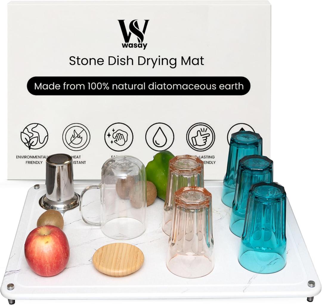 Large Stone Dish Drying Mat for Kitchen Counter  22"x16" Quick-Dry Diatomaceous Earth Mat with Stainless Steel Feet  Super Absorbent, Heat-Resistant Multipurpose Tray  Fits Various Dish Racks