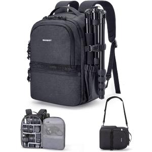 BAGSMART Camera Backpack, DSLR SLR Small Camera Bags for Photographers Compatible for Sony Canon Nikon, Shoulder Strap 2-in-1 Travel Backpack Fits 12.9" iPad, Black