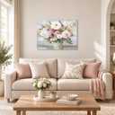 Goldfoilart Pink and White Floral Wall Art 32x24, Flower Vase Canvas Print, Blush Neutral Botanical Wall Decor for Living Room Bedroom Dining Room, Ready to Hang