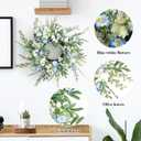 Spring Wreaths for Front Door, 24 Inch Spring Door Wreath with Blue White Wildflower, Spring Wreath for Farmhouse Outdoor Porch Home Wall