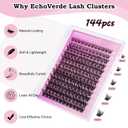 Lash Extension Kit Natural Volume Lash Clusters.8-16mm Waterproof Eyelash Extension Kit with Lash Bond and Seal, Remover, Tweezers and Eyelash Comb for a Natural Look(0.07D,144pcs, D Curl)